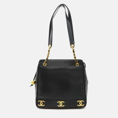 Pre-owned Chanel Coco Mark Triple Chain Shoulder Bag Tote Caviar Skin Black