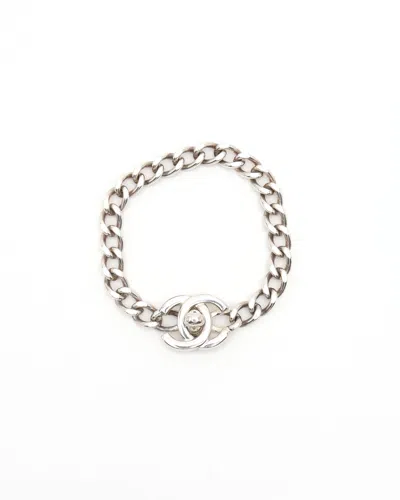 Pre-owned Chanel Coco Mark Turn Lock Bracelet In Silver