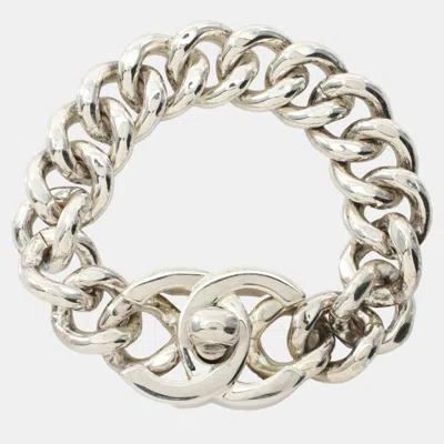 Pre-owned Chanel Coco Mark Turn Lock Bracelet Silver 96p