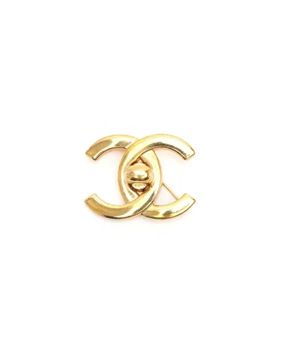 Pre-owned Chanel Coco Mark Turn Lock Brooch In Gold