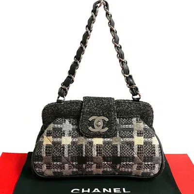 Pre-owned Chanel Coco Mark Tweed Lambskin 2way Bag In Black