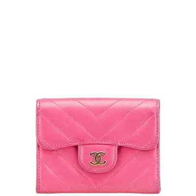 Pre-owned Chanel Coco Mark V Stitch Lambskin Coin Case Card Case In Pink