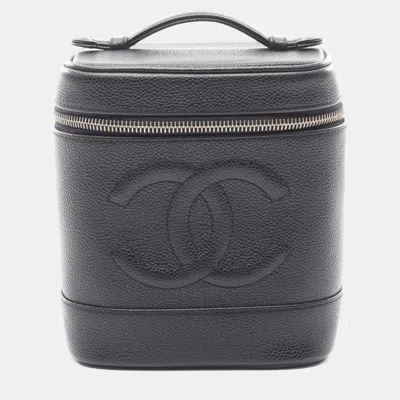 Pre-owned Chanel Coco Mark Vanity Black Leather Grained Calfskin Handbag Ghw
