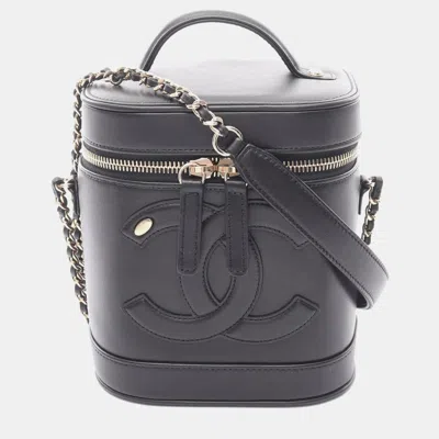 Pre-owned Chanel Coco Mark Vanity Chain Shoulder Handbag Lamb Leather Black Ghw