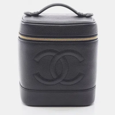 Pre-owned Chanel Coco Mark Vanity Handbag Grained Calfskin Black Ghw Cc