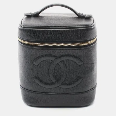 Pre-owned Chanel Coco Mark Vanity Handbag Leather Grained Calfskin Black Ghw