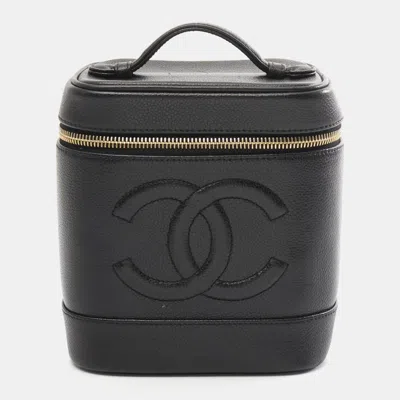 Pre-owned Chanel Coco Mark Vanity Handbag Leather Grained Calfskin Black Ghw