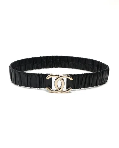 Pre-owned Chanel Coco Mark Waist Belt, Size 65 In Black