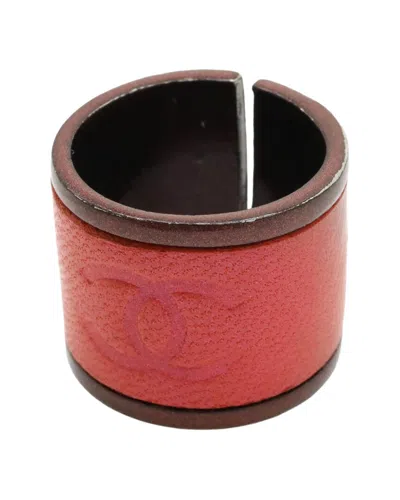 Pre-owned Chanel Coco Mark Wide Open Ring Leather Metal (authentic Pre-loved)