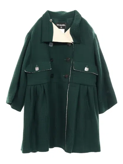 Pre-owned Chanel Coco Mark Wool Coat In Green