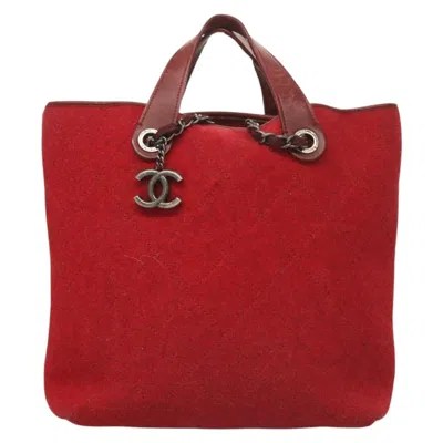 Pre-owned Chanel Coco Mark Wool Tote Bag () In Red