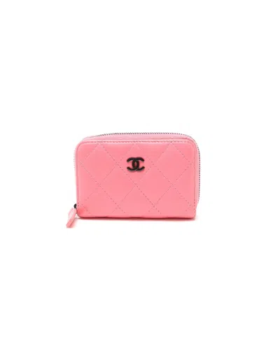 Pre-owned Chanel Coco Mark Zip Around Card Holder In Pink