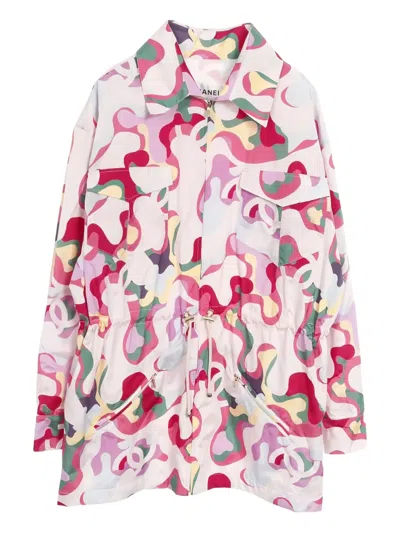 Pre-owned Chanel Coco Mark Zip-silk Jacket In Pink