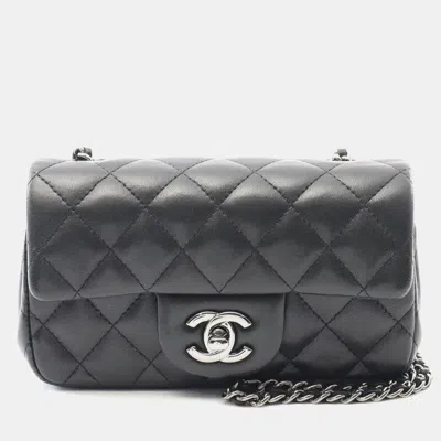 Pre-owned Chanel Coco Matelassé Black Lambskin Leather Mini Chain Shoulder Bag Shw