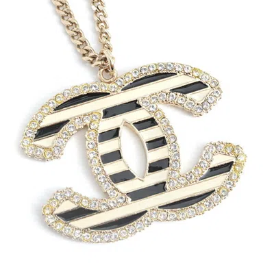 Pre-owned Chanel Coco Metal Rhinestone Necklace () In Gold