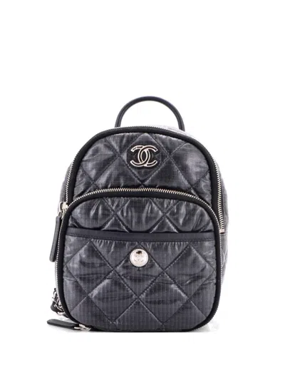 Pre-owned Chanel Coco Neige Chain Quilted Nylon Mini Backpack In Gray