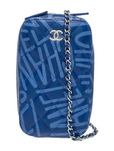 Pre-owned Chanel Coco Neige Phone Case W/ Chain In Blue