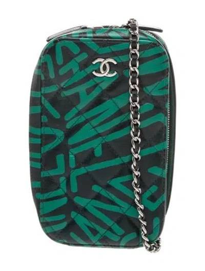 Pre-owned Chanel Coco Neige Phone Case W/ Chain In Green