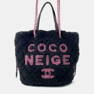 Pre-owned Chanel Coco Neige Tote Bag Black Pile Leather
