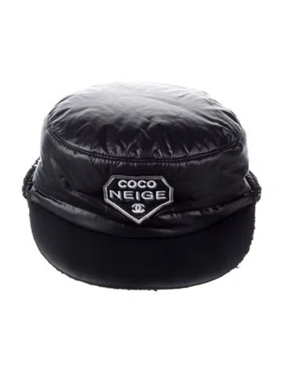 Pre-owned Chanel Coco Neige Trapper Hat W/ Tags In Black