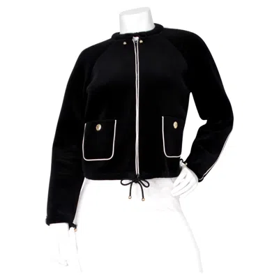 Pre-owned Chanel Coco Neige Velour Drawstring Zip Jacket 2018 In Black