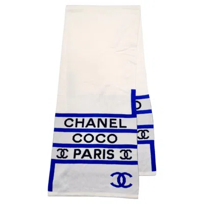 Pre-owned Chanel Coco Paris Blue & White Cashmere Scarf