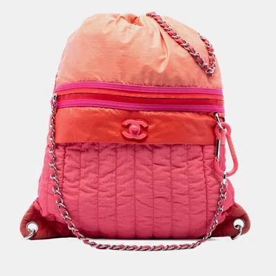 Pre-owned Chanel Coco Pink Large Multicolor Vertical Quilted Nylon Convertible Backpack Bag