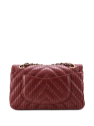Pre-owned Chanel Coco Pleats Classic Double Flap Bag Pleated Crumpled Calfskin Medium Shoulder Bag In Red