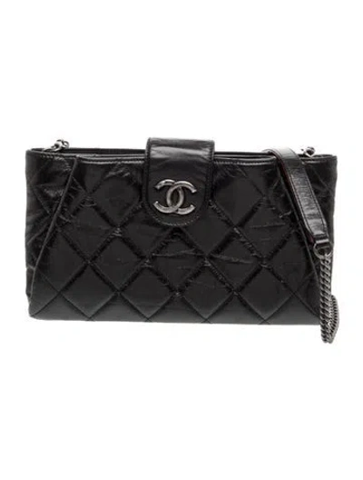 Pre-owned Chanel Coco Pleats Clutch W/ Chain In Black
