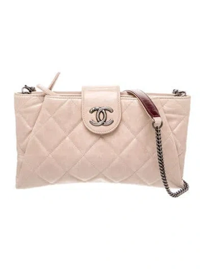 Pre-owned Chanel Coco Pleats Clutch W/ Chain In Neutral