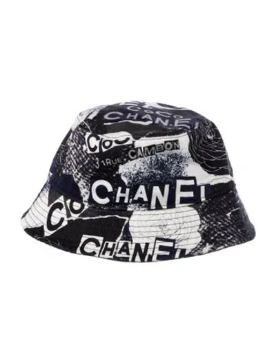Pre-owned Chanel Coco Print Bucket Hat In Blue