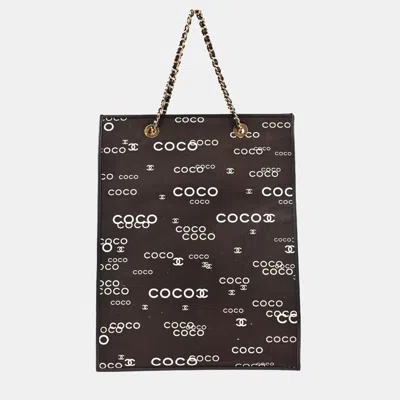 Pre-owned Chanel Coco Print Vertical Flat Black Canvas Shoulder Tote Bag