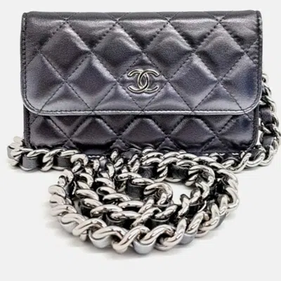 Pre-owned Chanel Coco Punk Metallic Leather Chain Flap Clutch In Silver