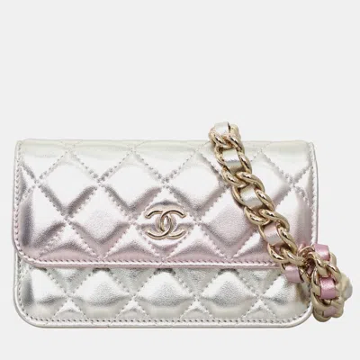 Pre-owned Chanel Coco Punk Mini Iridescent Wallet On Chain