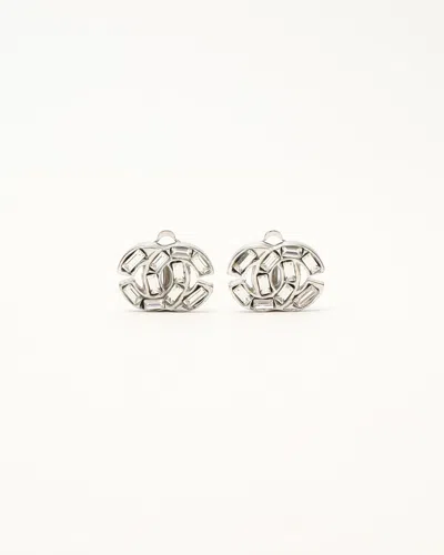 Pre-owned Chanel Coco Rhinestone Earrings In Silver