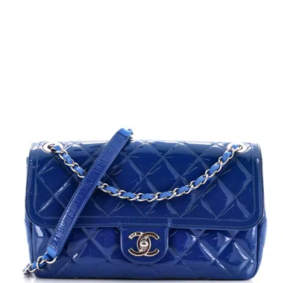 Pre-owned Chanel Coco Shine Flap Bag Quilted Patent Medium In Blue