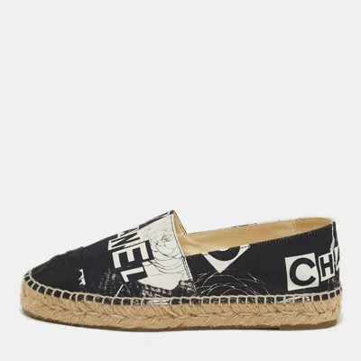 Pre-owned Chanel Coco Size 36 Blue/black Canvas Cap Toe Espadrille Flats