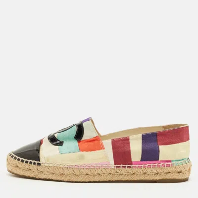 Pre-owned Chanel Coco Size 39 Multicolor Canvas And Patent Leather Espadrille Flats