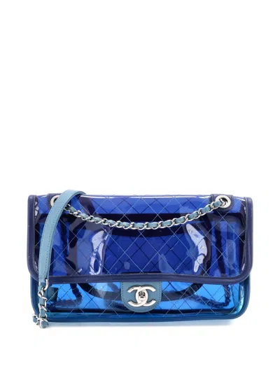 Pre-owned Chanel Coco Splash Flap Bag Quilted Pvc With Lambskin Medium Shoulder Bag In Blue