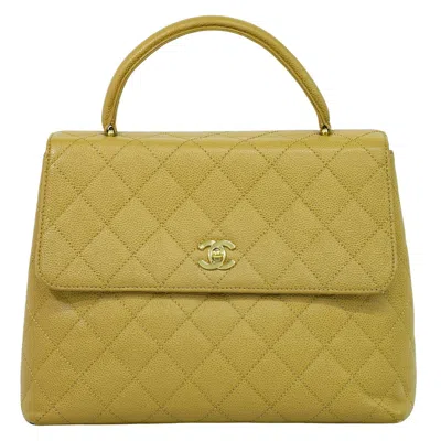 Pre-owned Chanel Coco Top Handle Bag Quilted Caviar Beige Leather Bag () In Sand