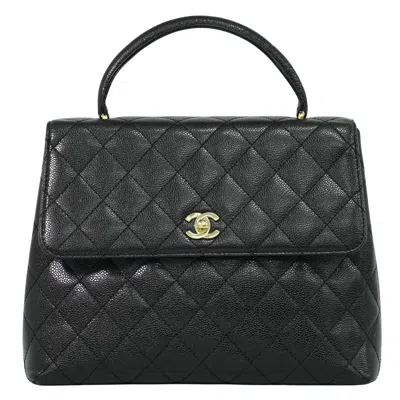 Pre-owned Chanel Coco Top Handle Bag Quilted Caviar Black Leather Bag ()