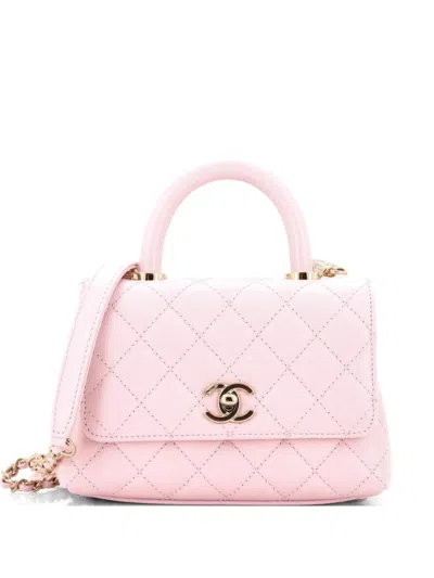 Pre-owned Chanel Coco Top Handle Bag Quilted Caviar Extra Mini Shoulder Bag In Pink