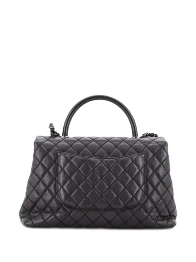 Pre-owned Chanel Coco Top Handle Bag Quilted Caviar Medium Satchel In Black