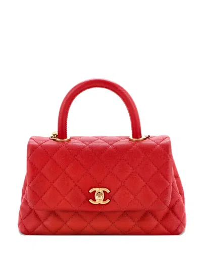 Pre-owned Chanel Coco Top Handle Bag Quilted Caviar Mini Satchel In Red