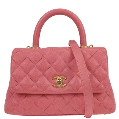 Pre-owned Chanel Coco Top Handle Bag Quilted Caviar Pink Leather Handbag ()