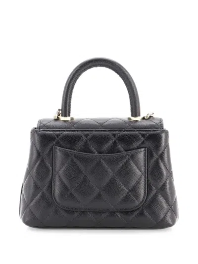Pre-owned Chanel Coco Top Handle Clutch With Chain Quilted Caviar Mini Satchel In 黑色