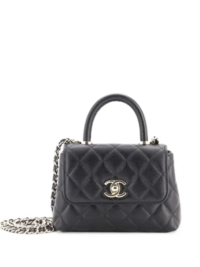 Pre-owned Chanel Coco Top Handle Clutch With Chain Quilted Caviar Mini Satchel In 黑色
