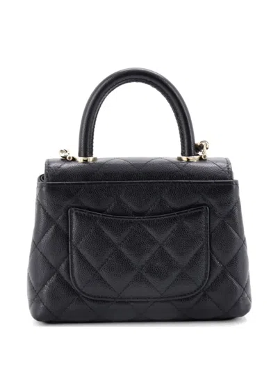 Pre-owned Chanel Coco Top Handle Clutch With Chain Quilted Caviar Mini Satchel In Black