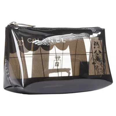 Pre-owned Chanel Coco Window Black Clear Pvc Silver Zip Cosmetic Pouch