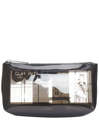 Pre-owned Chanel Coco Window Black Clear Pvc Silver Zip Cosmetic Pouch (authentic Pre-  Loved)